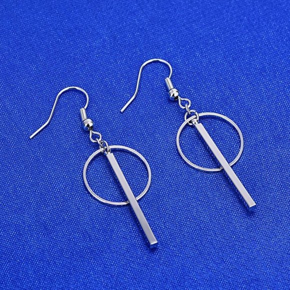 NEW 925 Sterling Silver Bar Circle Earrings - Picture 4 of 6